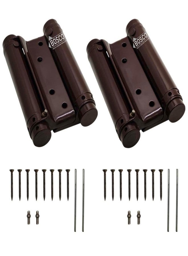 BOSCO® 4-Inch Double Action Swinging Door Hinges | Self-Closing Heavy-Duty Mild Steel Saloon Door Hinges with Screws | Adjustable Tension | Brown Finish | Pack of 2 for Home & Commercial Use - Image 1